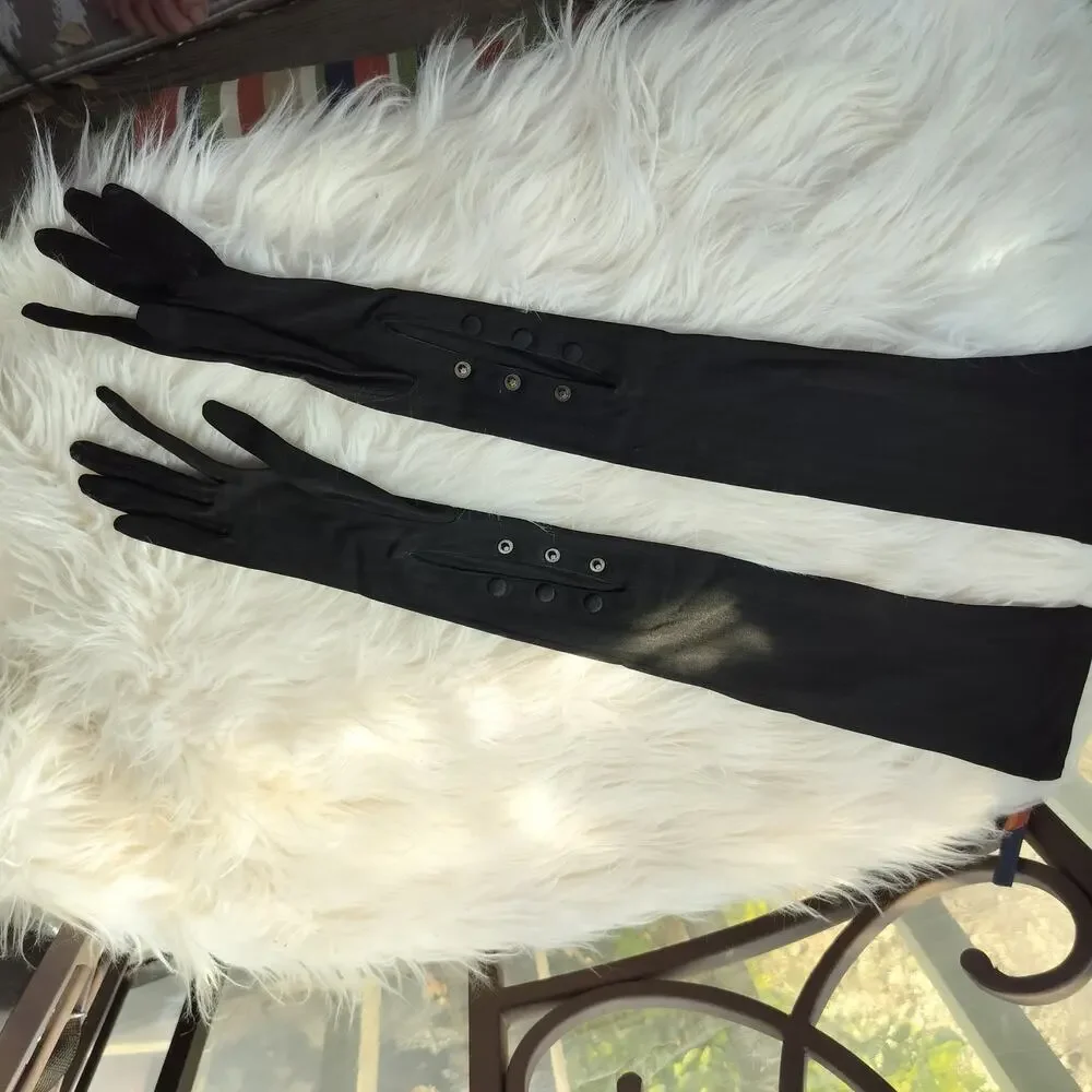 5151) Vintage Kayser One Silk Black Opera Long Glove Steampunk Church Suze 6